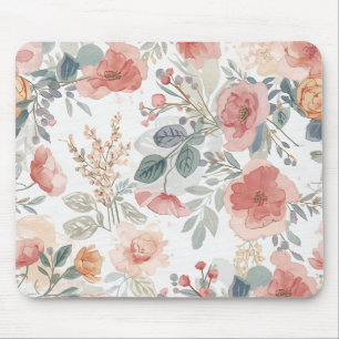 Blush Coral Garden Floral Watercolor Pattern Mouse Pad
