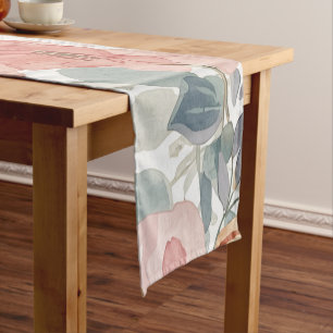 Blush Coral Garden Floral Watercolor Pattern Short Table Runner