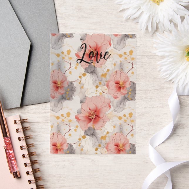 Blush Coral Grey Floral Love Vellum Invitations (Wedding)