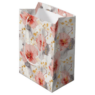 Blush Coral Grey Floral Wedding Medium Gift Bag