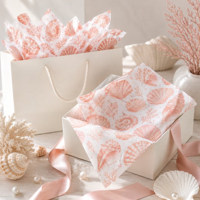 Blush Coral Seashell Coastal Beach  Tissue Paper (Creator Uploaded)