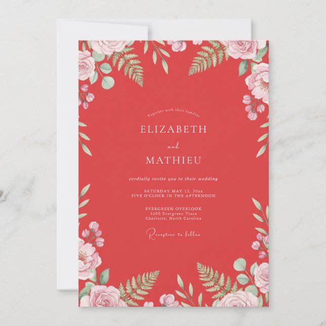 Blush Coral Wildflower Wedding Invitation (Front)