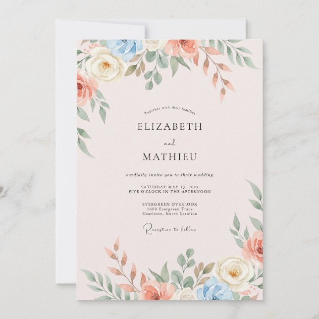 Blush Cornflower Blossom Wedding Invitation (Front)