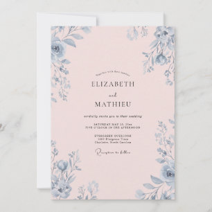 Blush Cornflower Foliage Eucalyptus Wedding Invitation