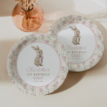Blush Cottagecore Bunny Roses Girl 1st Birthday Paper Plate<br><div class="desc">The charming design features a hand-drawn vintage bunny wearing a delicate coquette blush pink bow,  adding a touch of sweetness and elegance.</div>