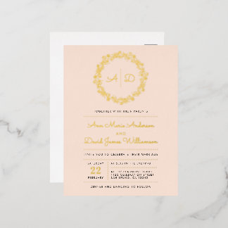 Blush | Country Floral Wreath Wedding Foil Invitation Postcard