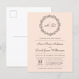 Blush | Country Floral Wreath Wedding Invitation Postcard