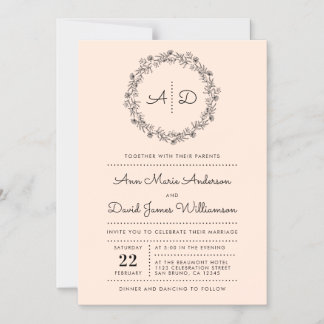 Blush | Country Floral Wreath Wedding Magnetic Invitation