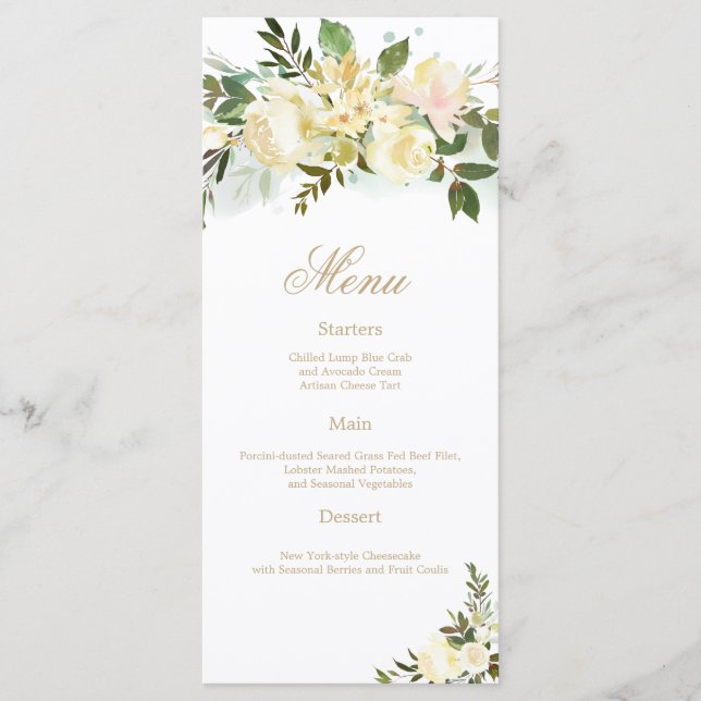 Blush Cream Foliage Wedding Reception menu (Front)