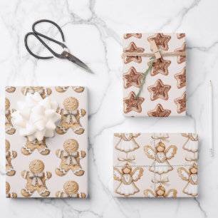 Blush Cream Gingerbread Stars Angels Christmas Wrapping Paper Sheet
