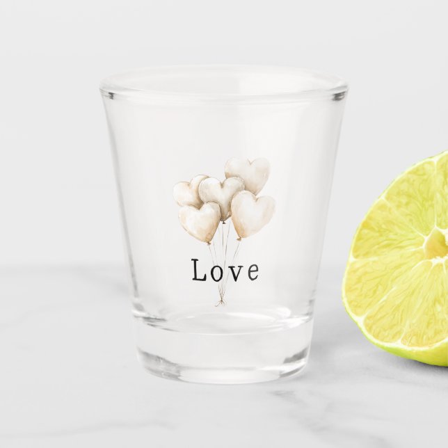 Blush Cream Hearts Balloons Love Shot Glass (Front)