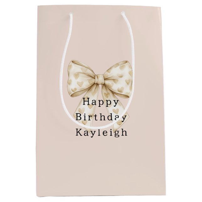 Blush Cream Hearts Bows Birthday Medium Gift Bag (Front)