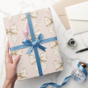 Blush Cream Hearts Bows Birthday Wrapping Paper