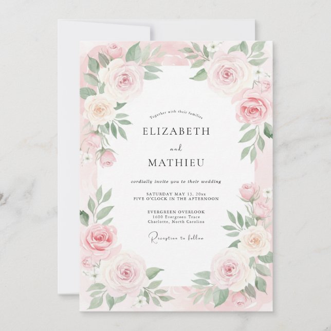Blush Cream Petal Wedding Invitation (Front)