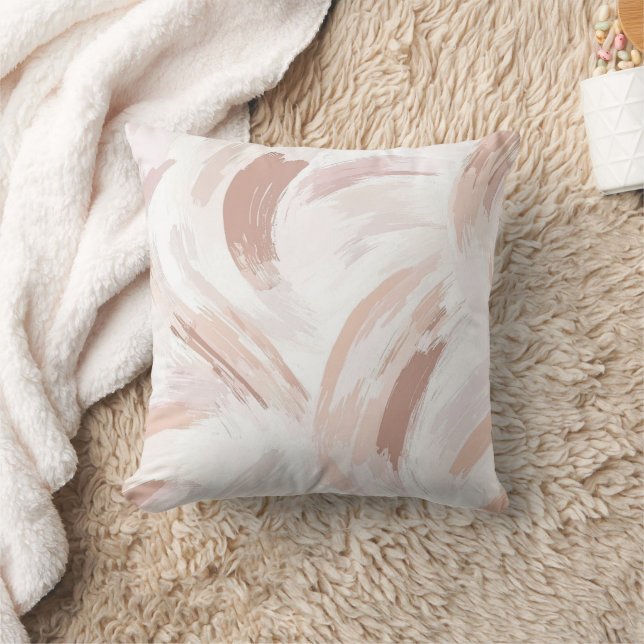 Blush Cream White Abstract Christmas Throw Pillow (Blanket)