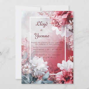 Blush & Crimson Floral Watercolor Wedding Invitation
