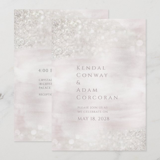 Blush Crystal Ridge Elegant Sparkling Wedding Invitation (Front/Back)