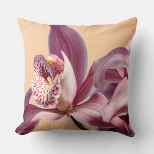 Blush Cymbidium Orchid Macro  Throw Pillow