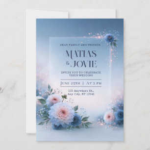 Blush Dahlia Blue Glow Wedding Invitation