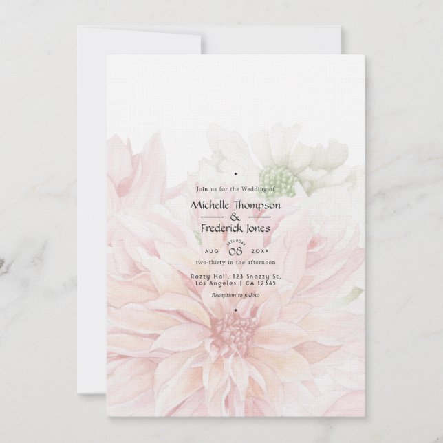 Blush Dahlias Floral Wedding Invitation (Front)