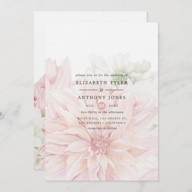 Blush Dahlias Floral Wedding Invitation (Front/Back)