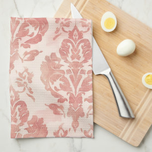 Blush Damask Watercolor Floral Vintage Pattern Kitchen Towel