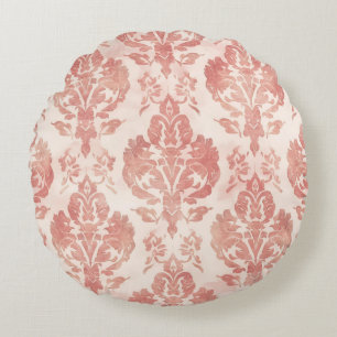 Blush Damask Watercolor Floral Vintage Pattern Round Pillow
