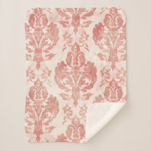 Blush Damask Watercolor Floral Vintage Pattern Sherpa Blanket