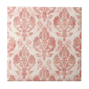 Blush Damask Watercolor Floral Vintage Pattern Tile