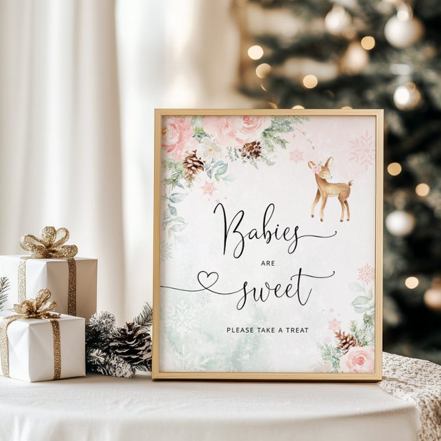 Blush deer pink snowflakes Babies are sweet Poster (Creator Uploaded)