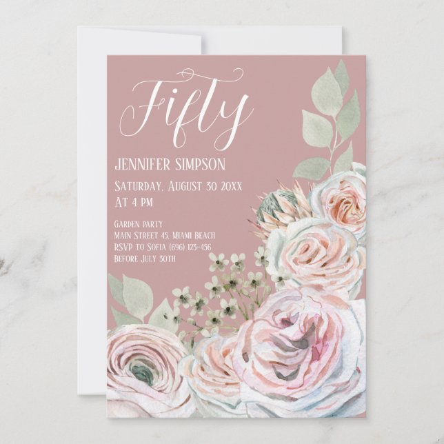 Blush Delicate watercolor flower palepink Birthday Invitation (Front)