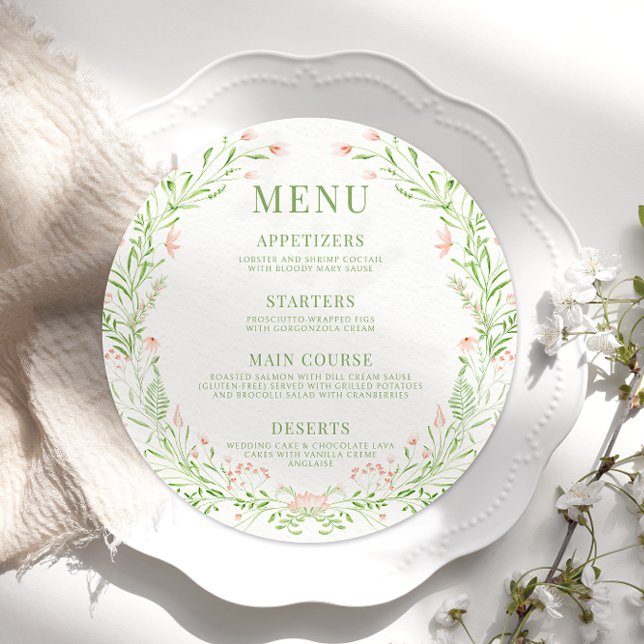 Blush delicate wildflower round Menu Card Plate (Creator Uploaded)