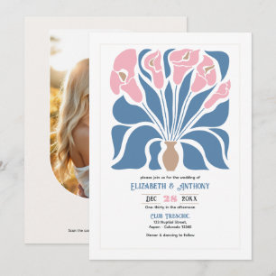 Blush & Denim Clay Abstract Floral Boho Wedding Invitation