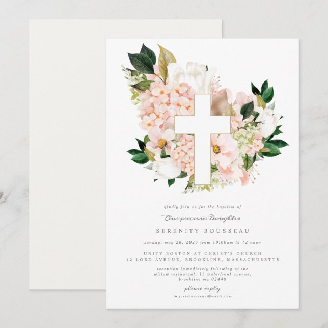 Blush Dew Baptism Christening Invitation (Front/Back)