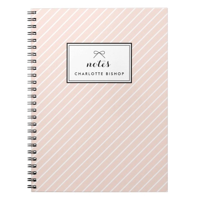 Blush Diagonal Stripes Pattern Personalized Notebook (Front)