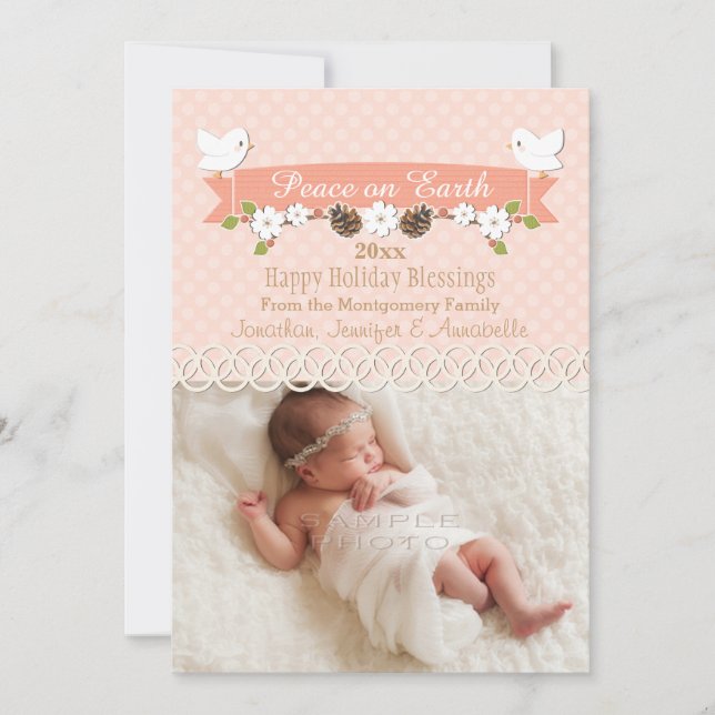 BLUSH DOVE BÉBÉ 1ER CARTE PHOTO DE VACANCES DE NOË (Devant)