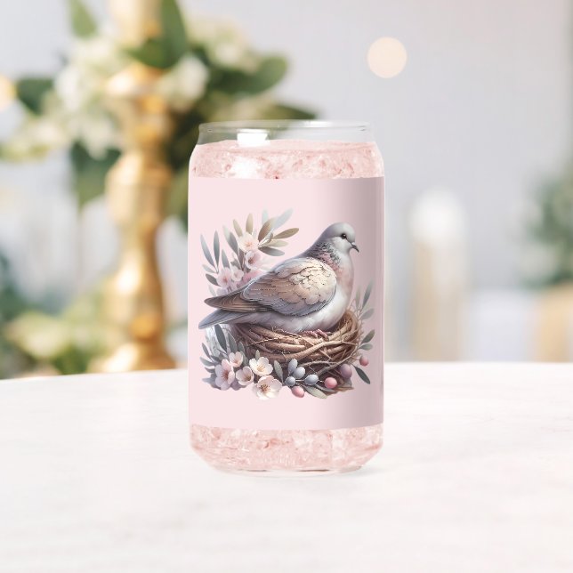 Blush Dove Nest with Flowers and Olive Branches Can Glass (Insitu (Wedding))