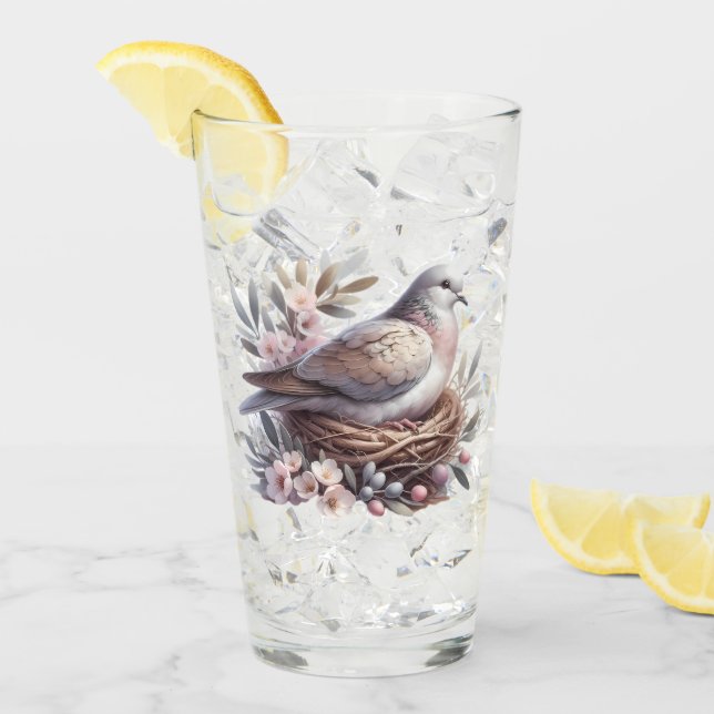 Blush Dove Nest with Flowers and Olive Branches Glass (Front Ice)