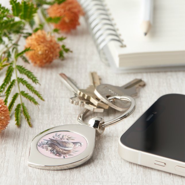 Blush Dove Nest with Flowers and Olive Branches Keychain (Side)