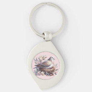 Blush Dove Nest with Flowers and Olive Branches Keychain