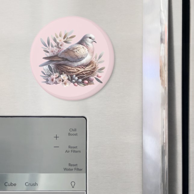 Blush Dove Nest with Flowers and Olive Branches Magnet (In Situ (Fridge))