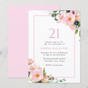 Blush Dreams Floral Womans 21st Birthday Party Invitation