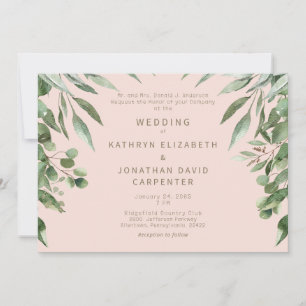 Blush Dripping Eucalyptus Modern Wedding  Invitation