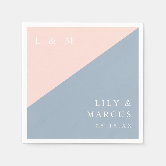 Blush Dusty Blue Modern Elegant Monogram Wedding Napkin (Front)