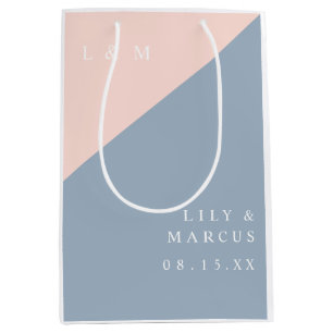 Blush Dusty Blue Mongoram Minimalist Wedding Medium Gift Bag