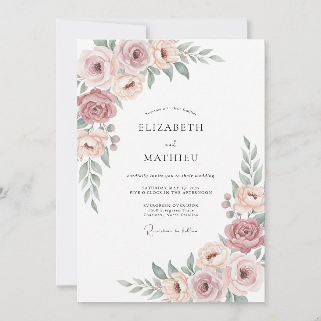 Blush Dusty Mauve Blossom Wedding Invitation (Front)