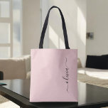 Blush Dusty Pink Girly Script Monogram Modern Tote Bag<br><div class="desc">Blush Dusty Pink Elegant Add Your Own Name Monogram Book Bag. This Book Bag can be customized to include your initial and first name and given as a gift for Christmas,  Sweet 16 Birthday,  Bridal Shower or a Wedding.</div>