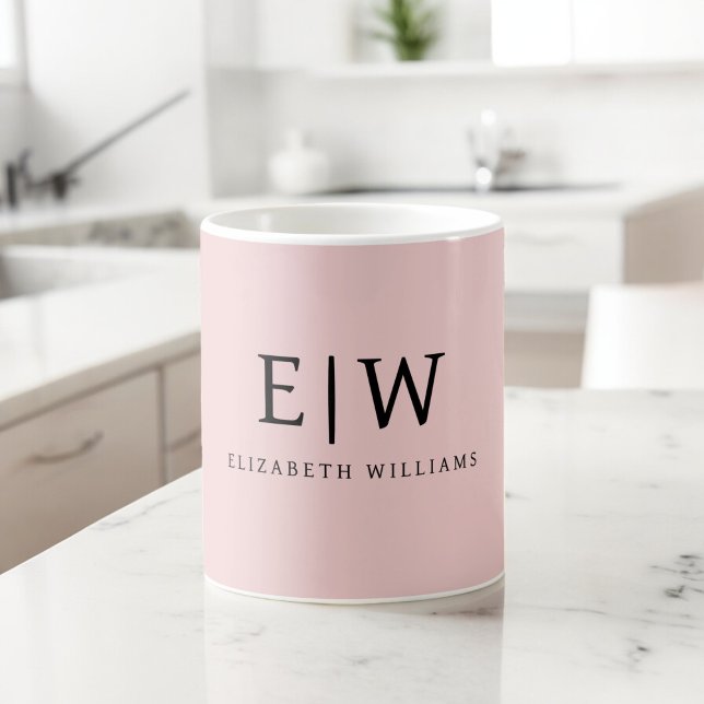 Blush Dusty Pink Girly Script Monogram Name Modern Coffee Mug (Creator Uploaded)