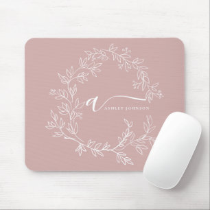 Blush Dusty Pink Girly Script Monogram Name Modern Mouse Pad