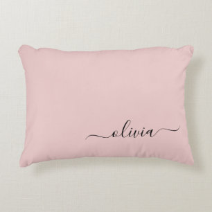Blush Dusty Pink Modern Script Girly Monogram Name Accent Pillow